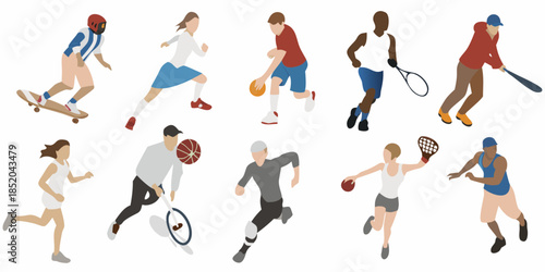 Diverse group of people engaging in various athletic and recreational activities