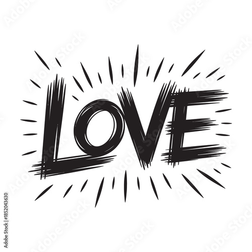 Love typography with radiating lines and rough texture