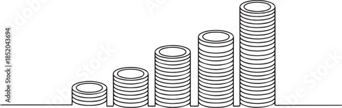 Stacks of coins in one line. The concept of money, financial success, investment and wealth.one line  vector illustration  with out background