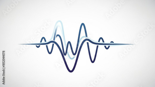Blue Sound Wave Signal on White Background, Audio Waveform, Sound Frequency and Digital Signal Processing, Waveform Analysis