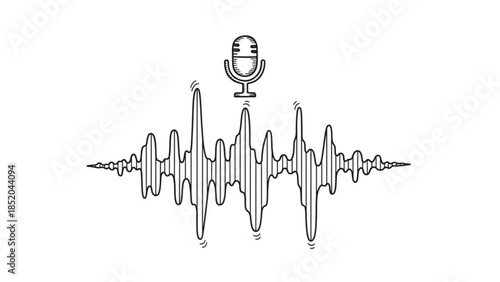 Microphone with Sound Wave on White Background