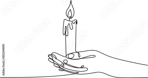 Hand holding burning candle.one line  vector illustration  with out background