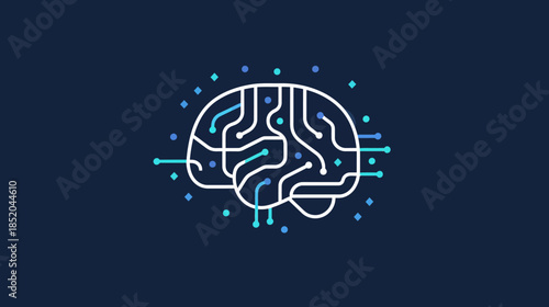 Conceptual digital brain illustration with connecting circuits and data nodes