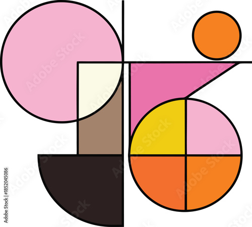 Geometric brutalist circles and rectangles in flat layout