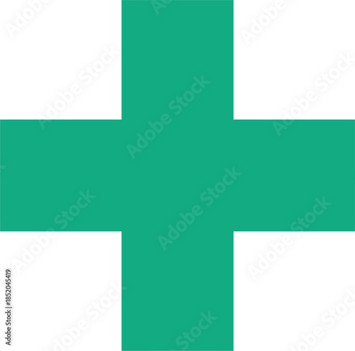 Green medical cross symbol representing healthcare, first aid, pharmacy services, and universal emergency medical assistance