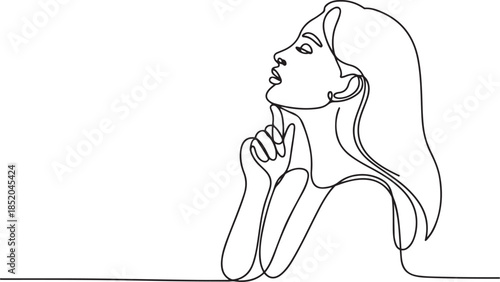 woman thinking solving problems finding solutions.one line  vector illustration  with out background