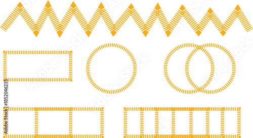 Collection of golden zigzag and geometric shapes isolated on transparent background