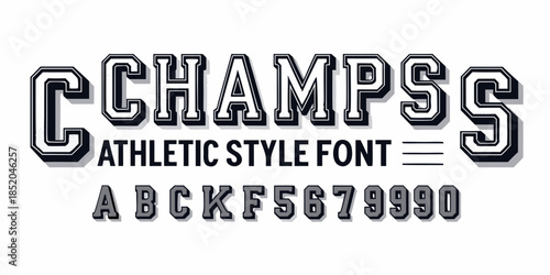 Vintage athletic style font design with letters and numbers displayed