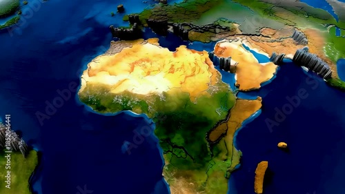 Satellite View of Earth Showing Pangea Breaking Apart as Continents Drift Collide and Form Mountains Into the Modern World Map
