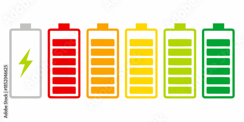 A series of battery icons showing varying levels of charge from empty to full