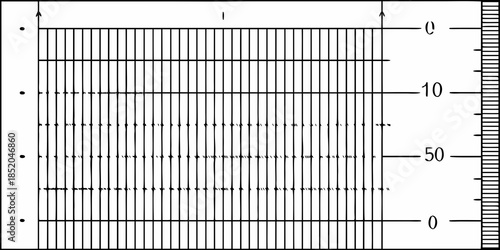 A scale showing measurements in increments with markings and a grid pattern