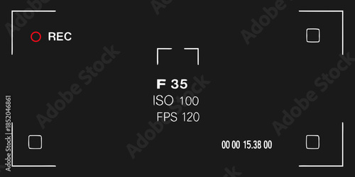 Camera viewfinder display showing recording settings and timecode information