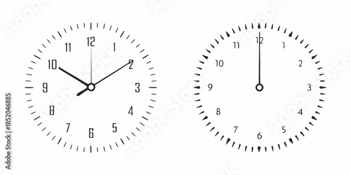 Two analog clocks displaying different times on a white background