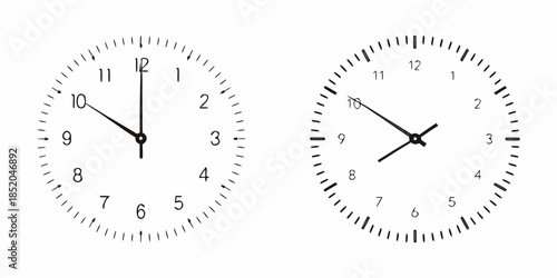 Two analog clocks displaying different times on a white background