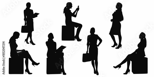 Silhouettes of professional women in various poses and business attire