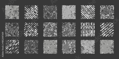 A collection of monochrome textures and patterns arranged in a grid format