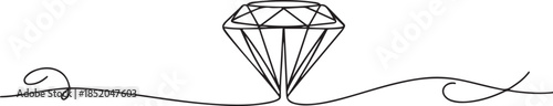 Diamond one line continuous banner. Line art jewelry concept banner.one line  vector illustration  with out background