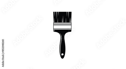 Simple black and white icon of a flat paintbrush with a wide bristle head for art craft and painting applications.