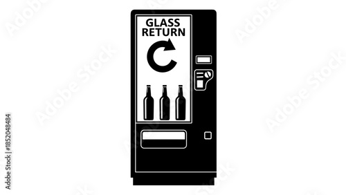 Glass bottle return vending machine with recycling symbol  
