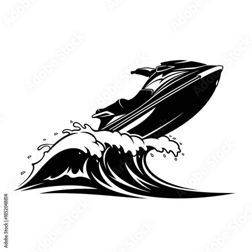  High-Performance Personal Watercraft Jumping Wave Sharp Vector Silhouette