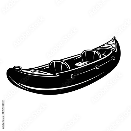 Inflatable Sport Kayak-Canoe Dynamic Sharp Black Vector Silhouette