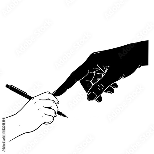 Minimalist Illustration of an Older Hand Guiding a Younger Hand to Write
