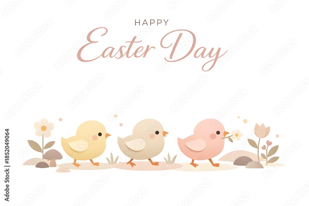 Fototapeta premium Baby Chicks in Minimalist Garden Vector Illustration on White Background