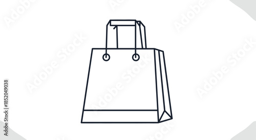 Simple black outline drawing of a paper shopping bag with handles and a folded bottom against a clean white background.