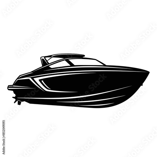 Sleek Futuristic Electric Sports Boat Sharp Black Vector Silhouette