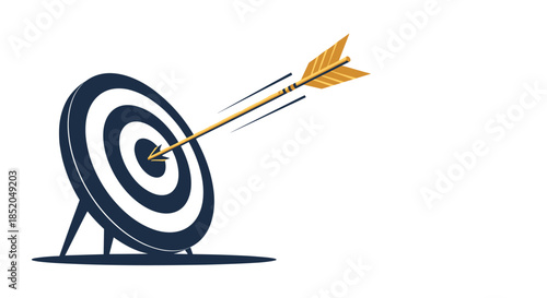 Sharp arrow hitting the exact center of a target bullseye board attached to a wall as a symbol of success and accuracy.