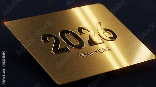 Luxurious gold plaque engraving featuring the year 2026 for the new year celebration