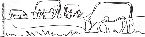 Cows on pasture in One continuous line drawing.one line  vector illustration  with out background