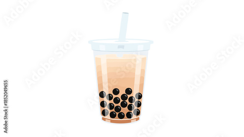 Refreshing Tapioca Pearl Drink with Straw in Clear Cup