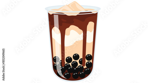 Refreshing Beverage with Tapioca Pearls and Creamy Layers