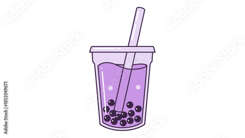 Iced Tea Bubble Beverage Drink with Tapioca Pearls and Straw