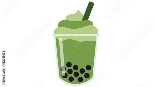 Green Tea Bubble Drink with Tapioca Pearls