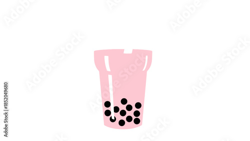 Pink Beverage Cup with Tapioca Pearls Minimalist Refreshment Design