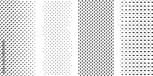A collection of vertical lines with varying densities of small black dots
