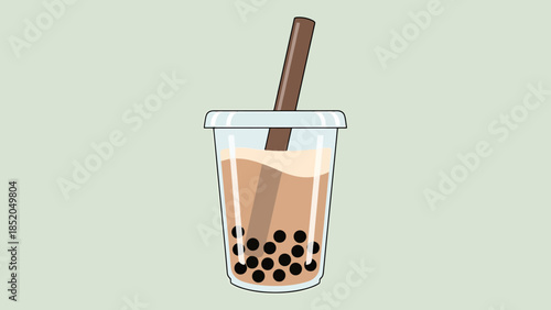 Refreshing Bubble Tea Drink in a Clear Cup with Tapioca Pearls and Straw