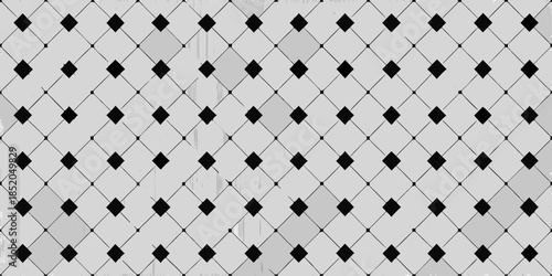 A repeating geometric pattern of black diamonds on a light gray background
