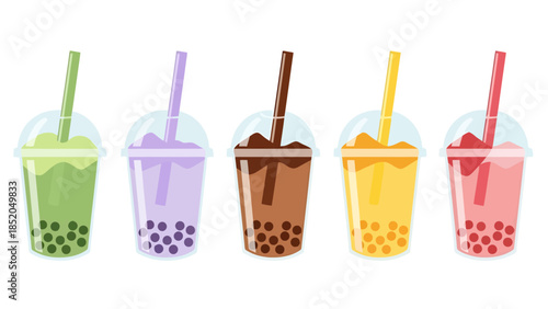Assortment of Five Refreshing Beverage Drinks with Tapioca Pearls