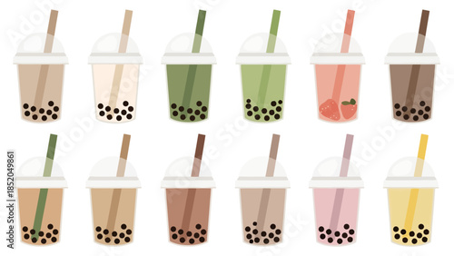 Assortment of Creamy Beverage Drinks with Tapioca Pearls