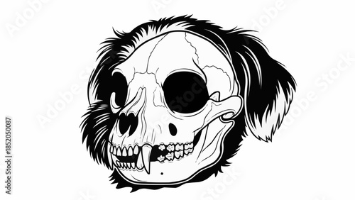 Detailed Illustration of a Monkey Skull with Furry Ears.
