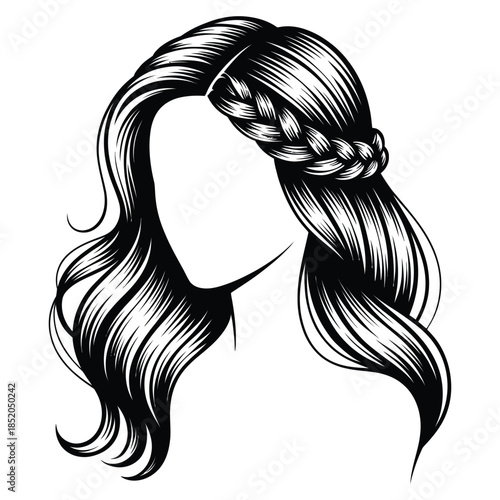 "Artistic Braid Hairstyle Vector Line Art, Modern Design Concept, Minimalist Fashion Illustration Isolated on White Background