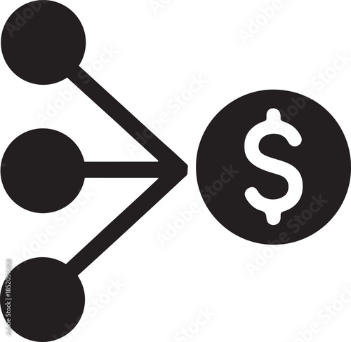 Abstract path nodes converging into a single coin silhouette icon representing settlement transfer