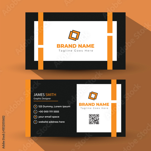 Business card with qr code on orange background