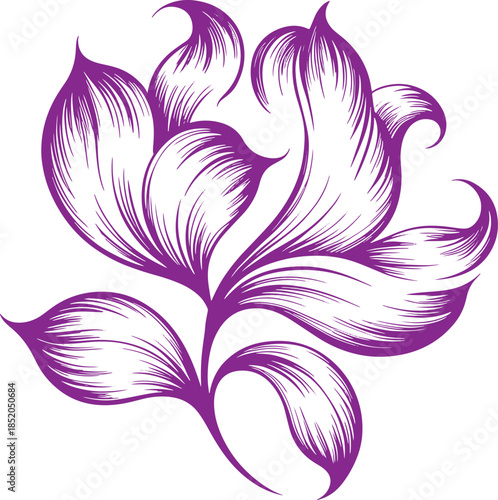 Purple stylized flower with detailed petals and intricate linework