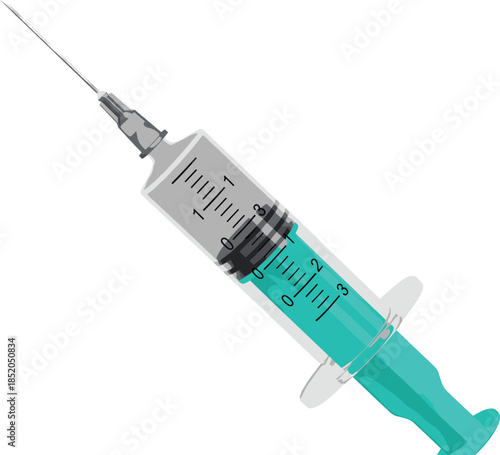 Medical syringe illustration showing vaccination or injection equipment for healthcare, treatment, and clinical use