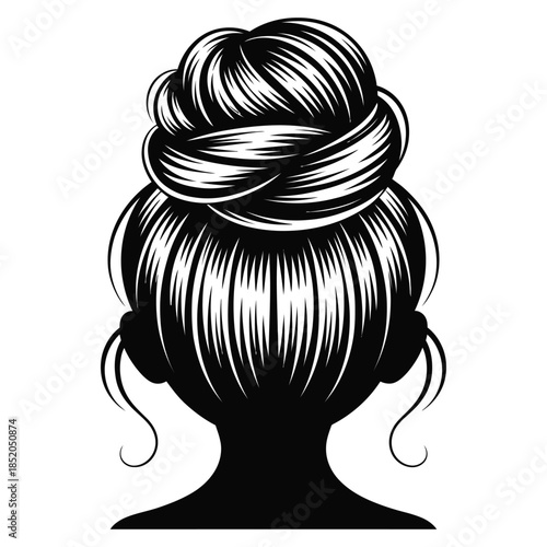 Minimalist Chic Woman with Messy Bun, Contemporary Vector Line Art Illustration, Elegant Feminine Beauty Concept on White