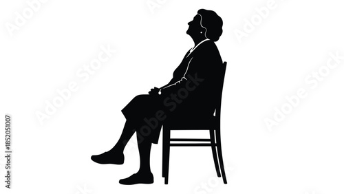 Silhouette of an elderly woman seated in a chair facing to the left